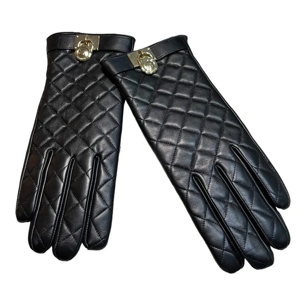 NEW MICHAEL KORS Quilted Leather Gloves Tech Technology Size Large